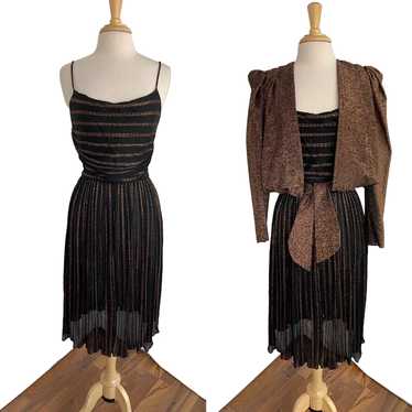1980s Strappy, Copper Metallic Dress with Jacket - image 1