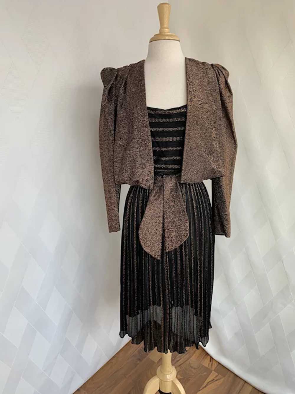 1980s Strappy, Copper Metallic Dress with Jacket - image 2