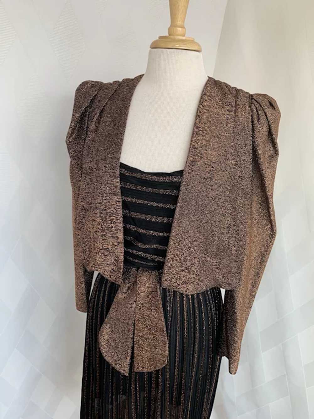 1980s Strappy, Copper Metallic Dress with Jacket - image 3