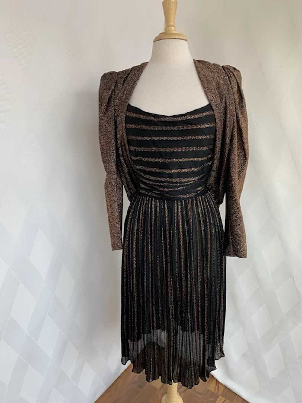 1980s Strappy, Copper Metallic Dress with Jacket - image 6