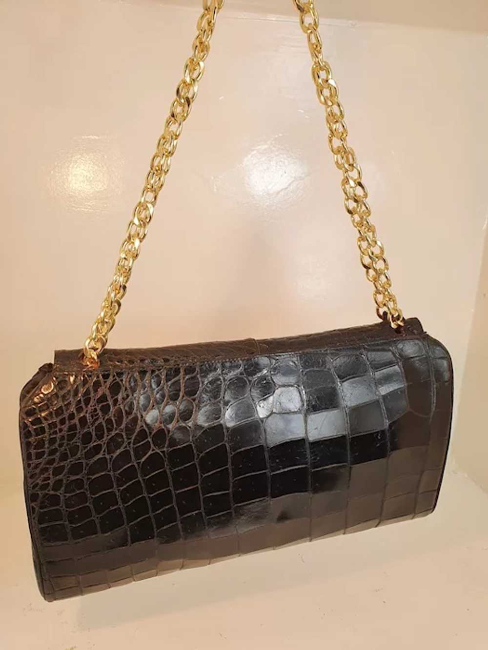 Vintage early 1960s black crocodile shoulder bag - Gem