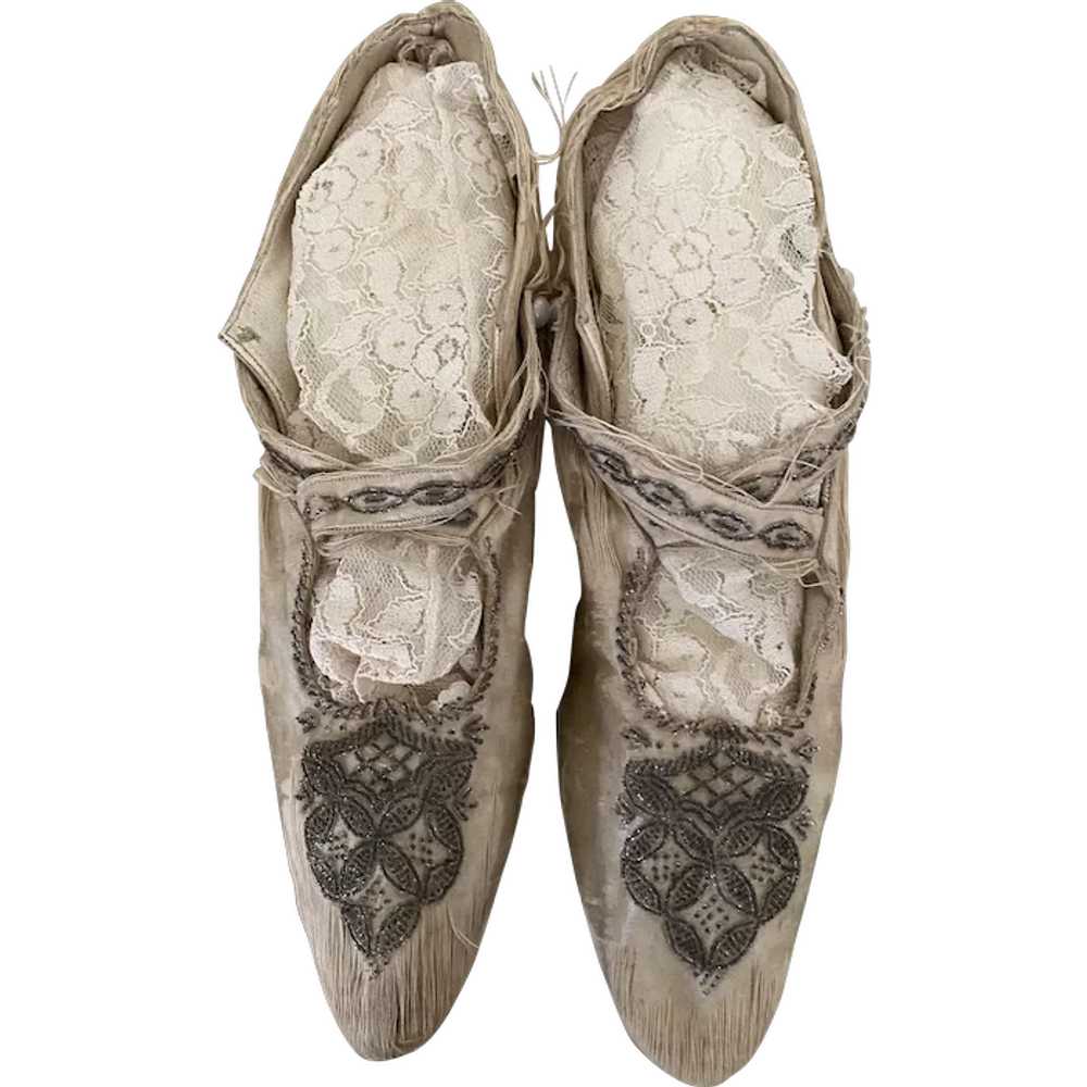 Antique Edwardian Shoes Timeworn Shredded Silk Si… - image 1