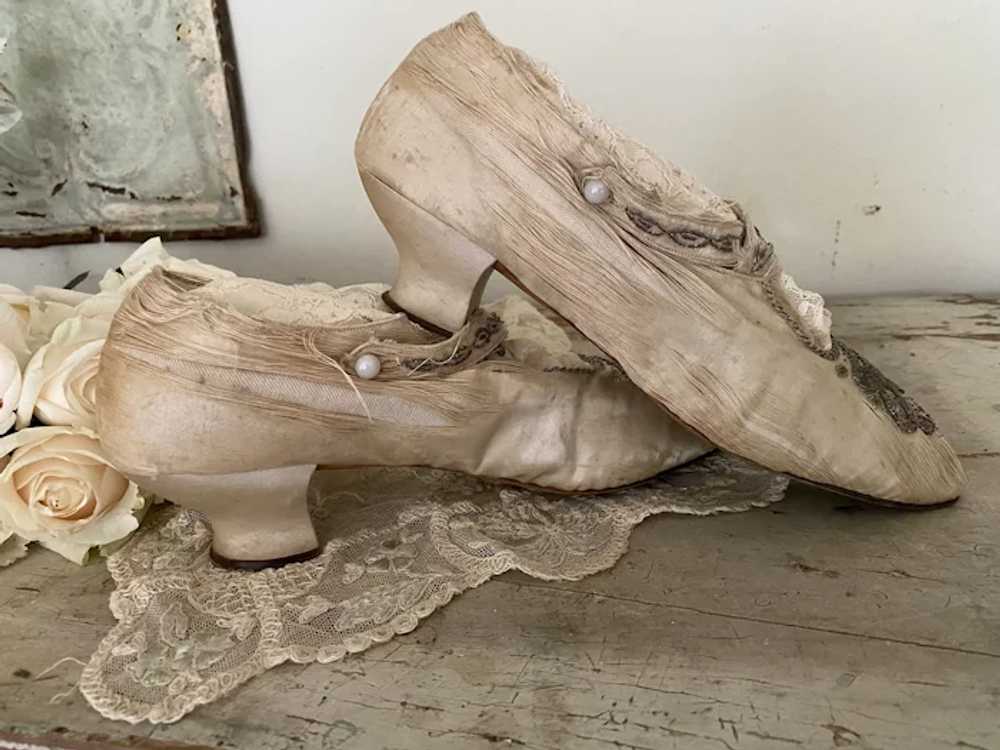 Antique Edwardian Shoes Timeworn Shredded Silk Si… - image 4