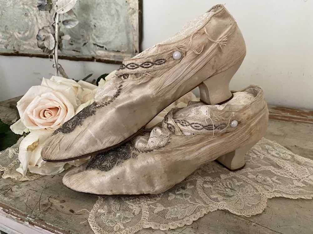Antique Edwardian Shoes Timeworn Shredded Silk Si… - image 8