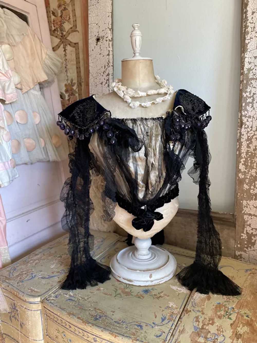 Incredible Antique Victorian Bodice Top Black Tul… - image 6