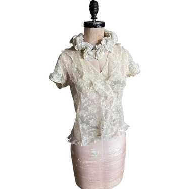 Bella Bordello Antique Edwardian Lace Blouse Ruff… - image 1