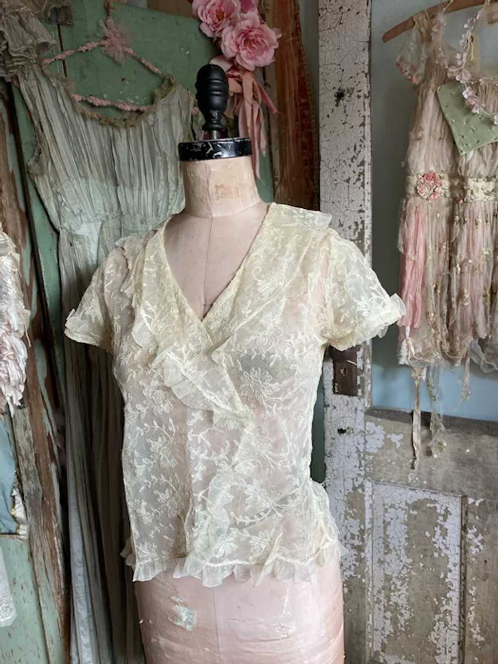 Bella Bordello Antique Edwardian Lace Blouse Ruff… - image 2