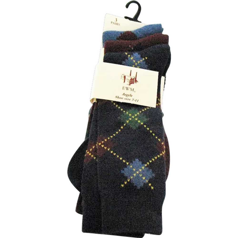 Vintage Three Pair of EWM Argyle Socks 1990s Neve… - image 1