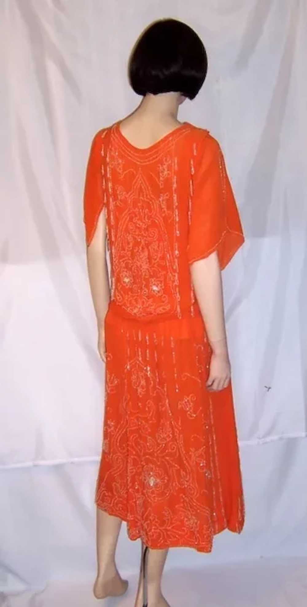 Early 1920's Vivid Orange Gown with White Beadwor… - image 4