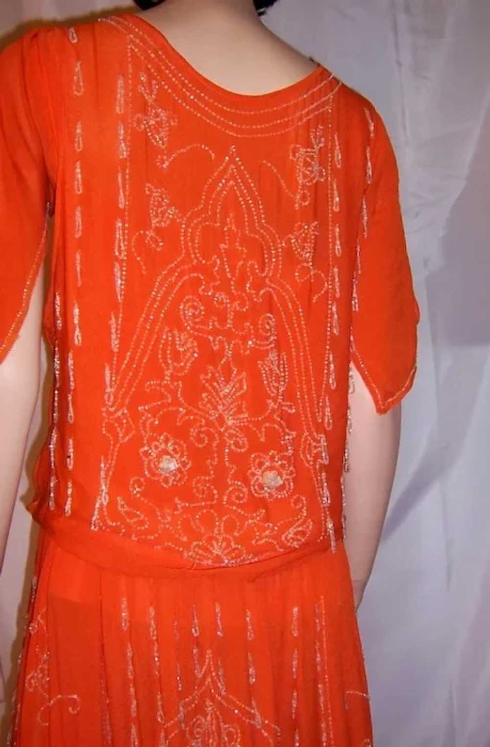Early 1920's Vivid Orange Gown with White Beadwor… - image 6