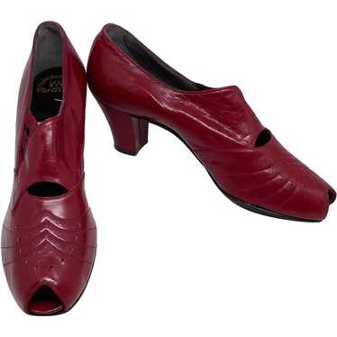 1930's Chic Ruby Red Peep Toe Pumps by Dickerson … - image 1