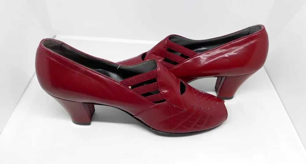 1930's Chic Ruby Red Peep Toe Pumps by Dickerson … - image 2