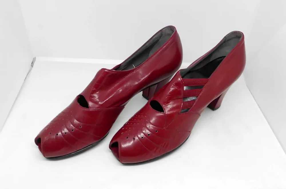 1930's Chic Ruby Red Peep Toe Pumps by Dickerson … - image 3