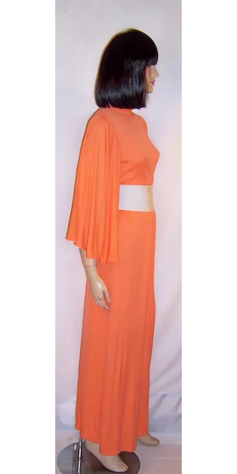 1970's Double-Knit Melon-Colored, Maxi Dress with… - image 2