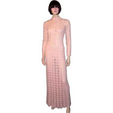1960's Original Crocheted, Pale Pink, Floor Lengt… - image 1