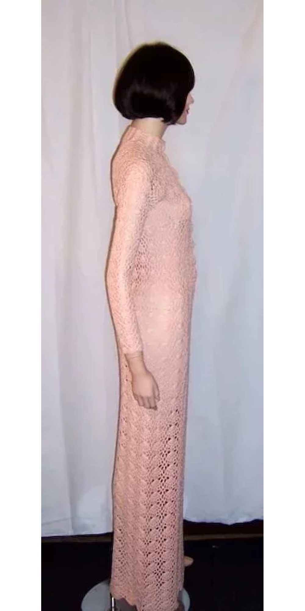 1960's Original Crocheted, Pale Pink, Floor Lengt… - image 4