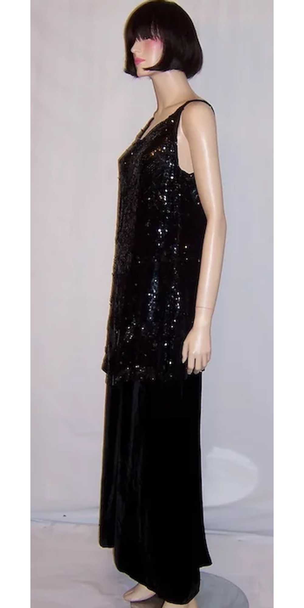Early 1920's Black Silk Velvet Gown with Sequined… - image 2