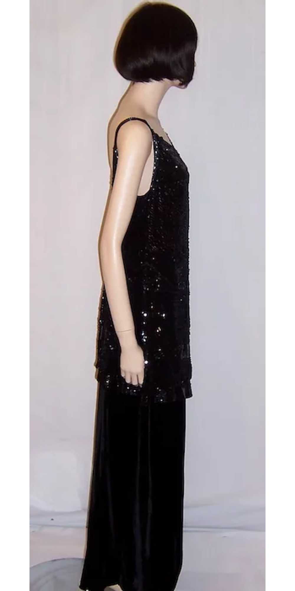 Early 1920's Black Silk Velvet Gown with Sequined… - image 3