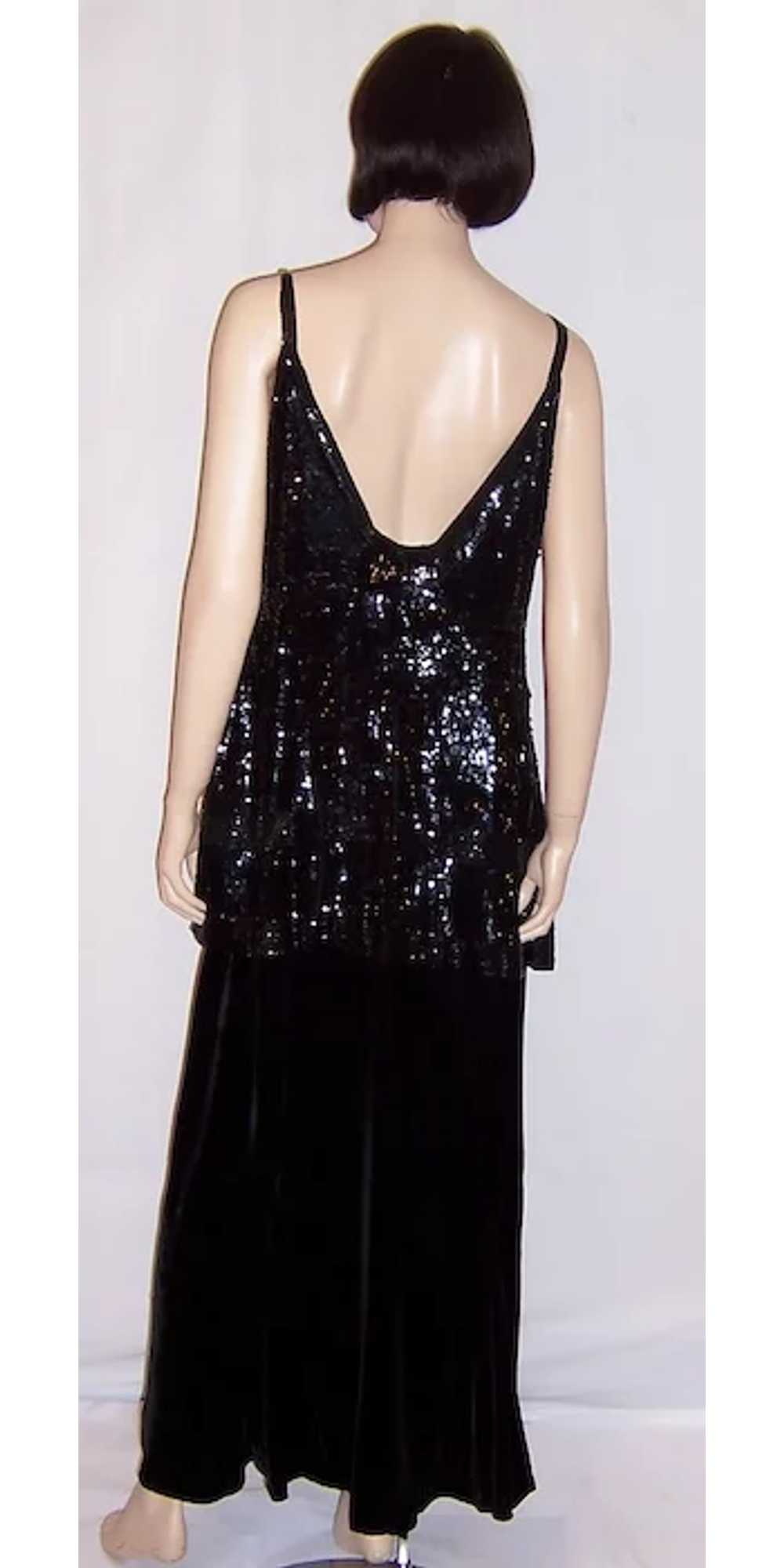 Early 1920's Black Silk Velvet Gown with Sequined… - image 4