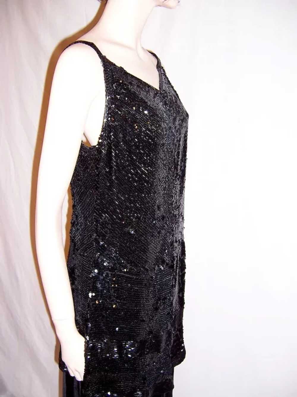 Early 1920's Black Silk Velvet Gown with Sequined… - image 5
