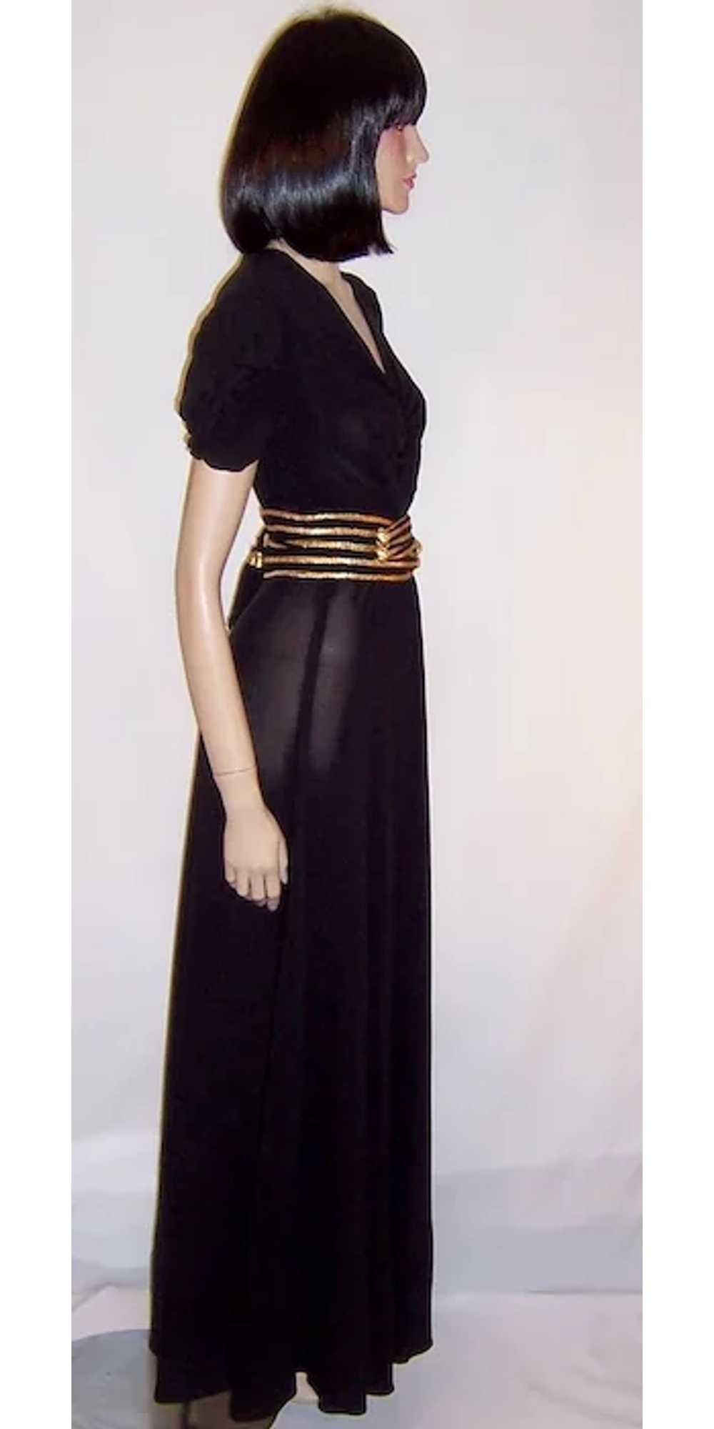 Thirties-Forties Black Crepe Gown with Gold Braid… - image 2