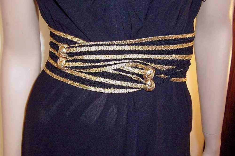Thirties-Forties Black Crepe Gown with Gold Braid… - image 6