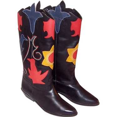 Abstrax-Southwestern-Style Black Boots with Appliq