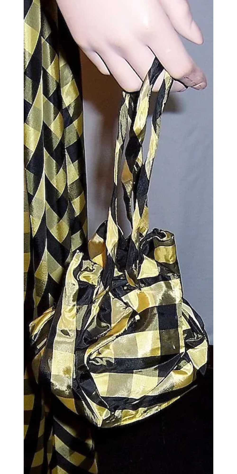 1940's Black & Yellow Checked Evening Gown with M… - image 5