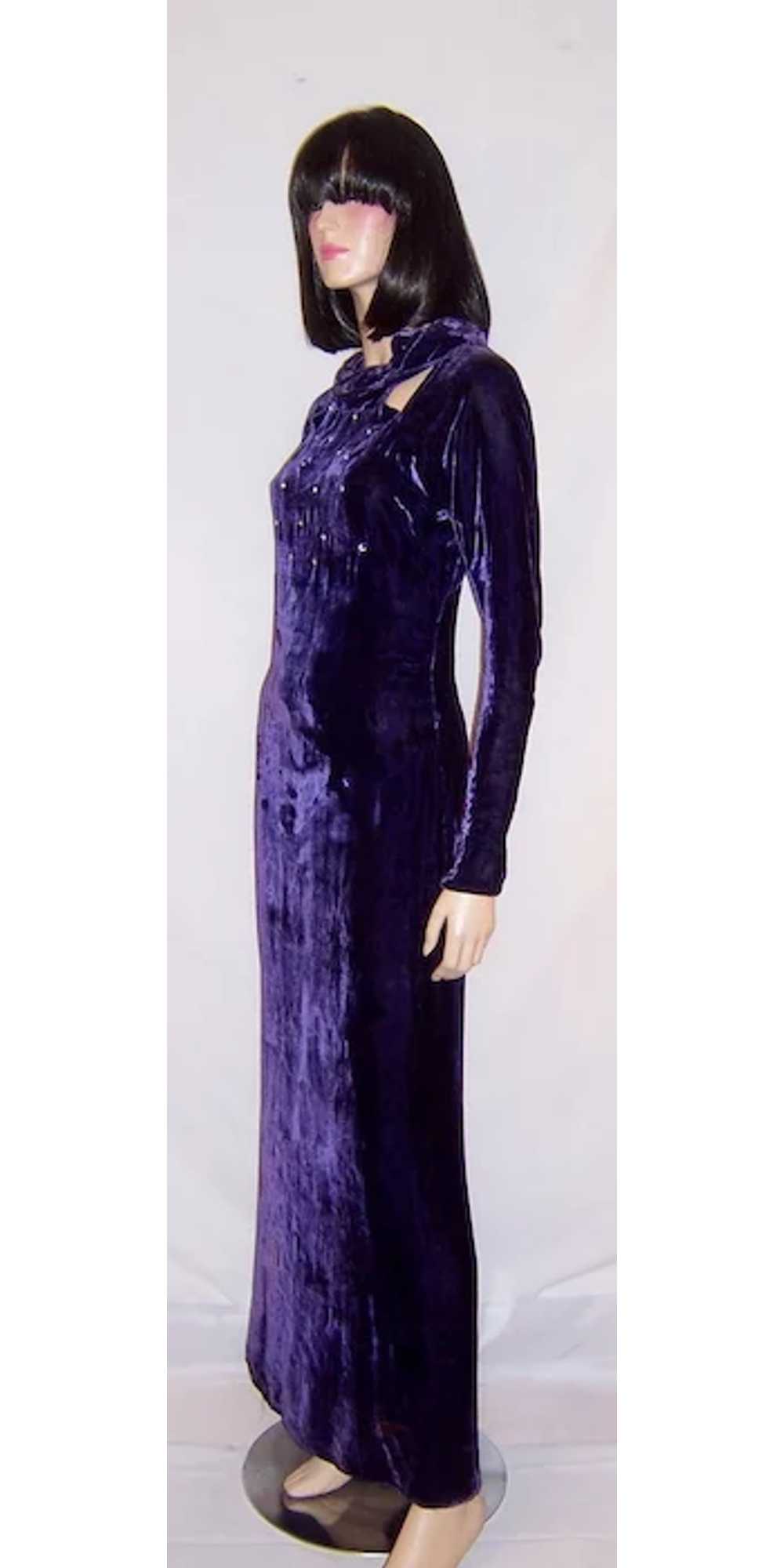 1930's Violet Silk Velvet Evening Gown with Rhine… - image 2