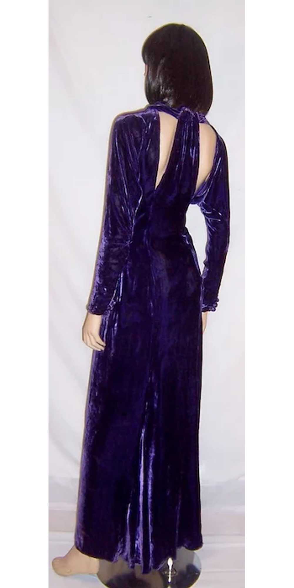 1930's Violet Silk Velvet Evening Gown with Rhine… - image 3