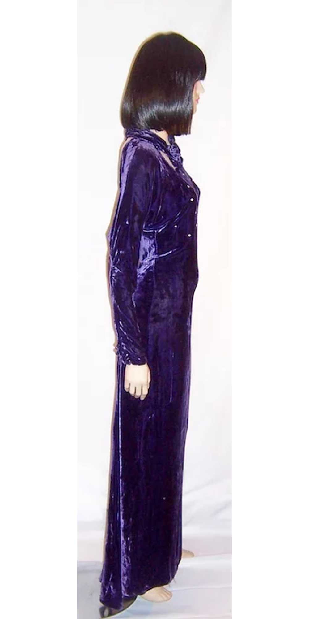 1930's Violet Silk Velvet Evening Gown with Rhine… - image 5