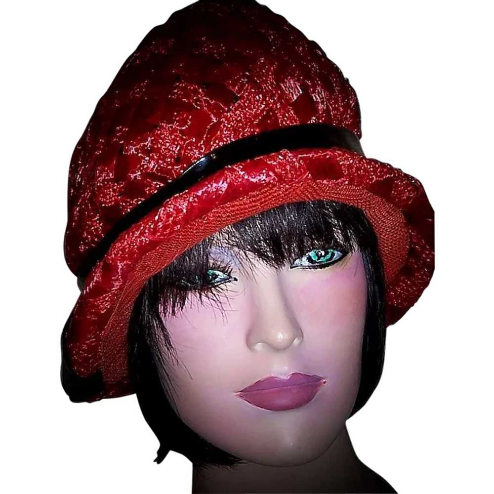 1960's Red Variegated Straw Hat  by Rowena - image 1