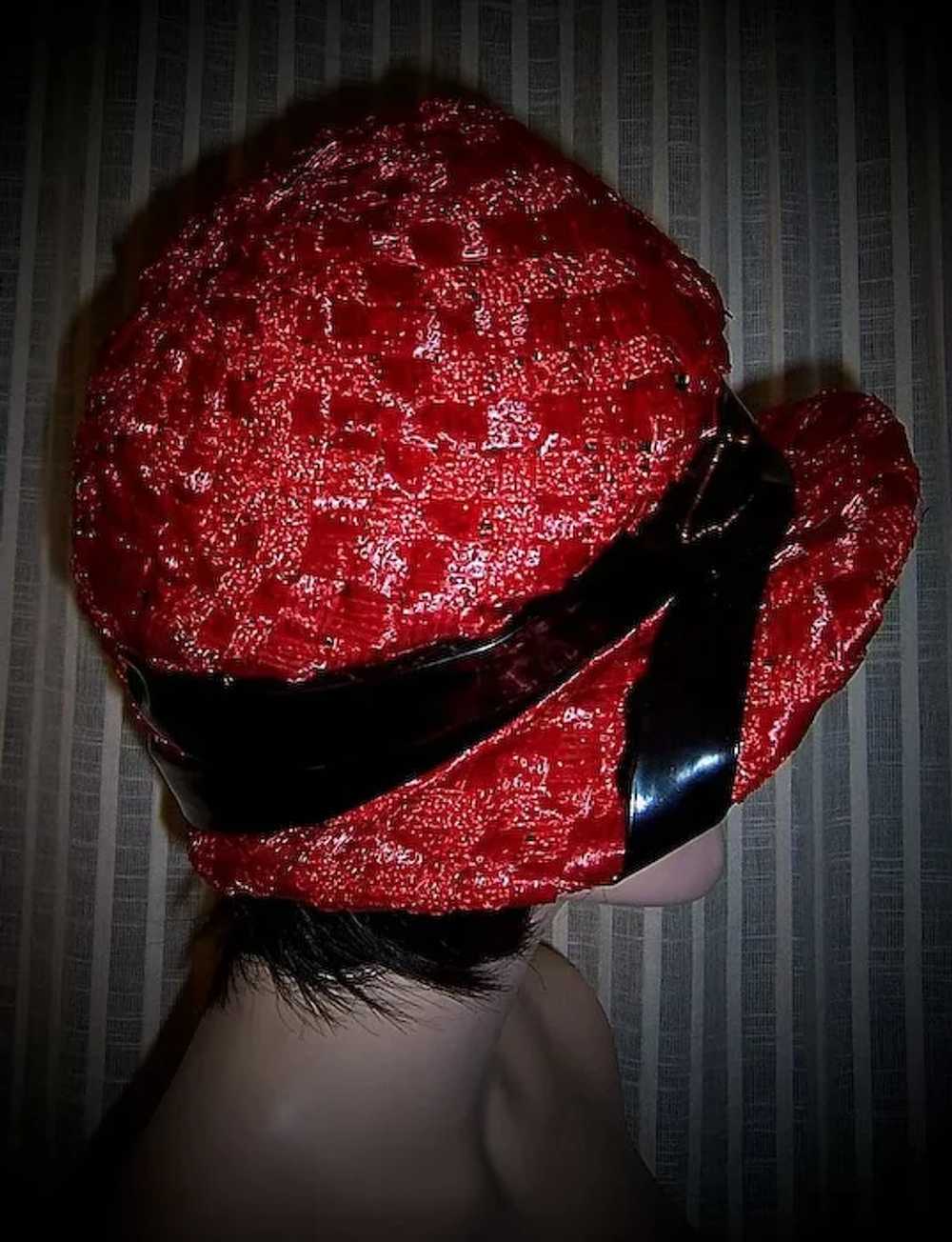 1960's Red Variegated Straw Hat  by Rowena - image 2
