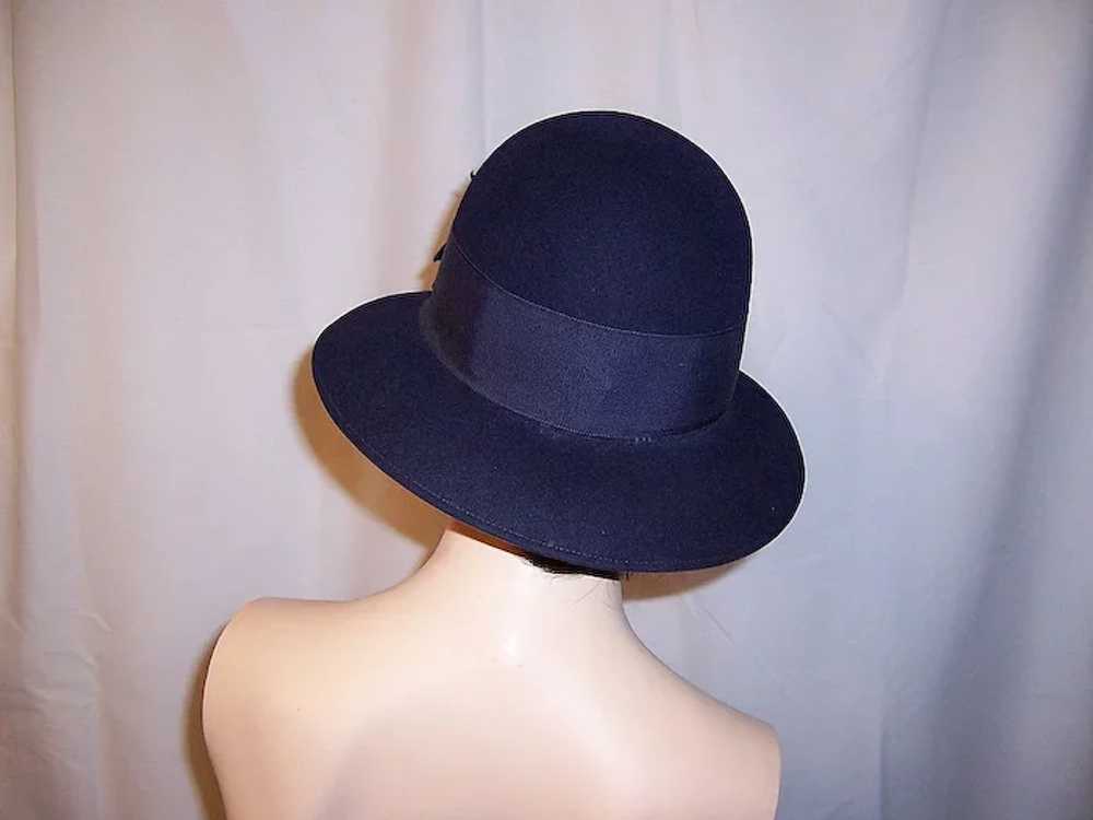 1960's Navy Woolen Felt Cloche-Style Hat with Wid… - image 3