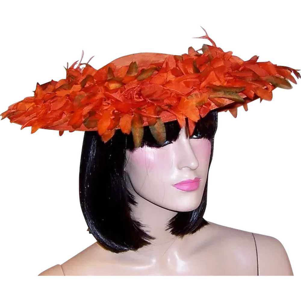 Orange Velvet Cartwheel Hat with Silk Flowers - image 1