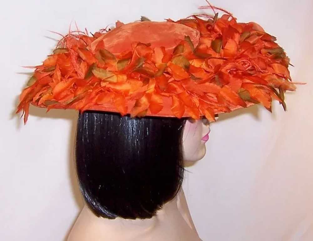 Orange Velvet Cartwheel Hat with Silk Flowers - image 2