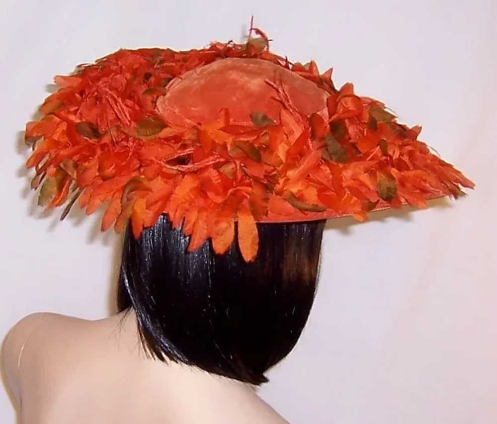 Orange Velvet Cartwheel Hat with Silk Flowers - image 3