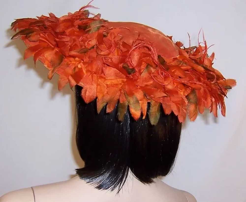 Orange Velvet Cartwheel Hat with Silk Flowers - image 4