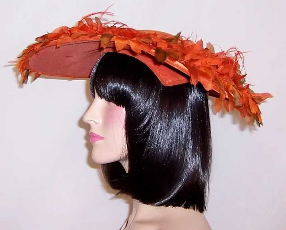 Orange Velvet Cartwheel Hat with Silk Flowers - image 5