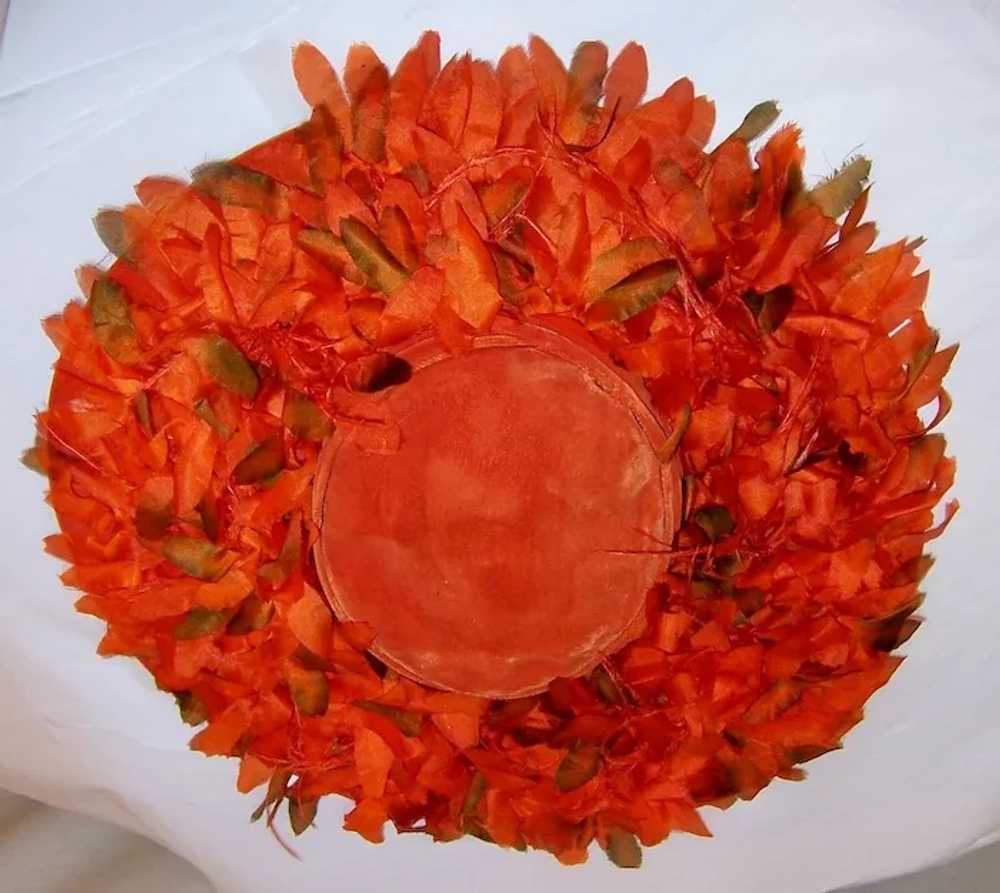 Orange Velvet Cartwheel Hat with Silk Flowers - image 6