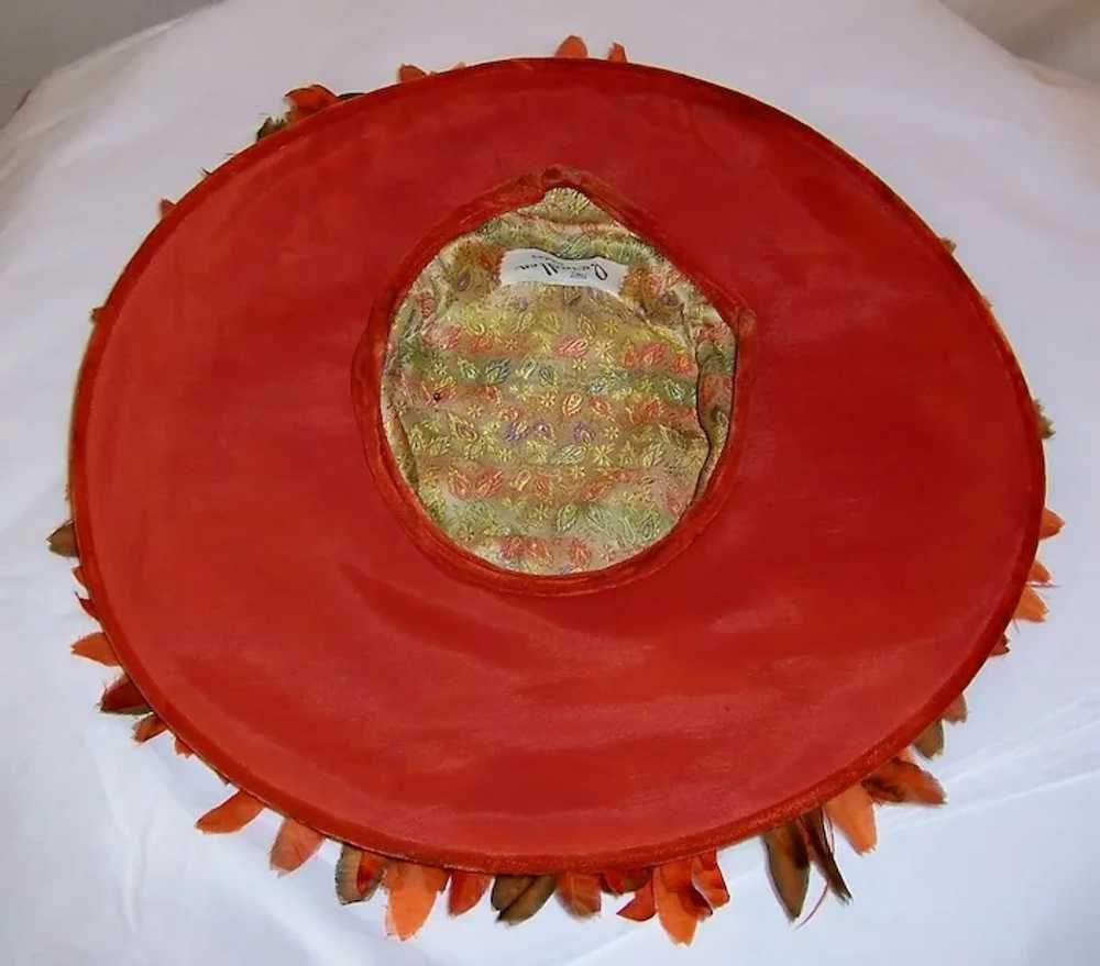 Orange Velvet Cartwheel Hat with Silk Flowers - image 7