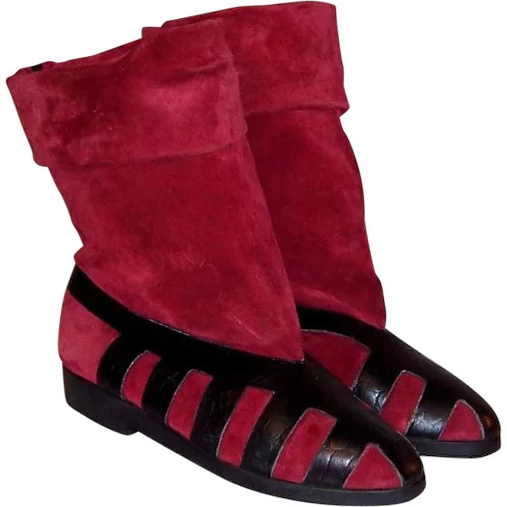 Seducta-France, Red Suede and Black Leather Pull-… - image 1