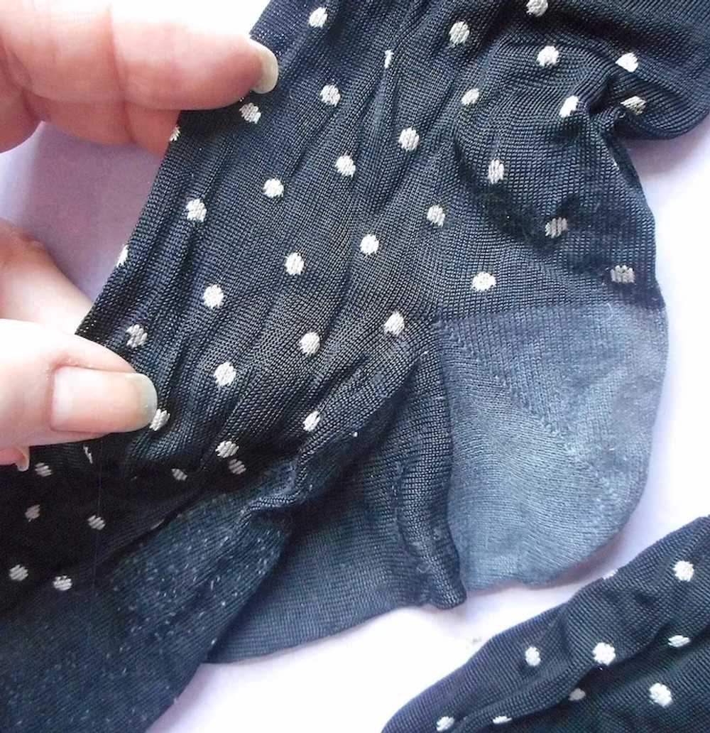 Antique Dress Socks Silk Cotton Black White Polka… - image 3