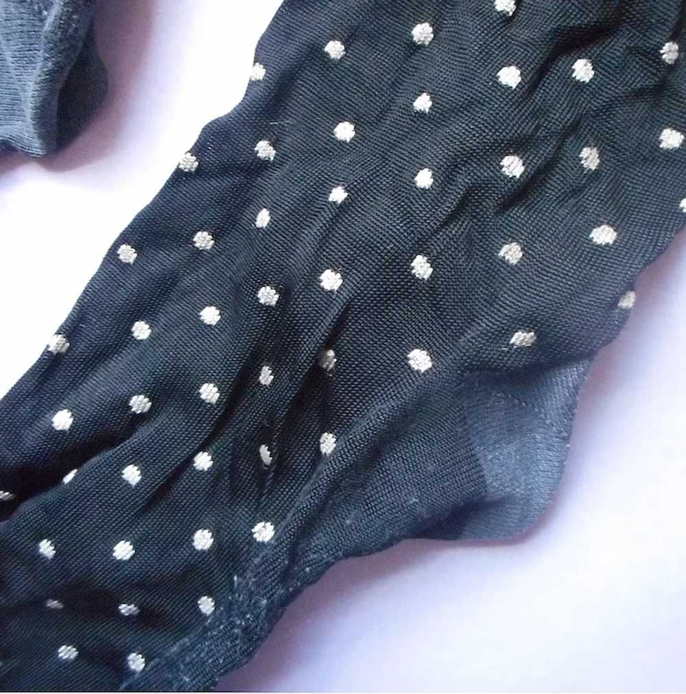 Antique Dress Socks Silk Cotton Black White Polka… - image 5