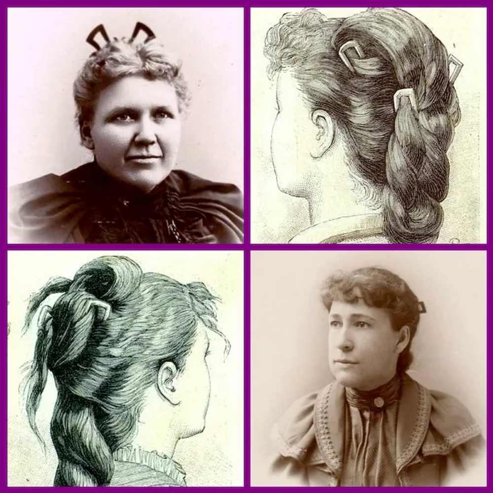Five late Victorian hair pins celluloid faux shel… - image 9