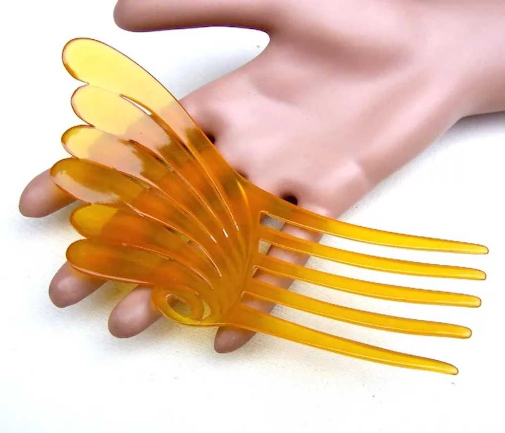 Art Deco amber celluloid hair comb Spanish style … - image 7
