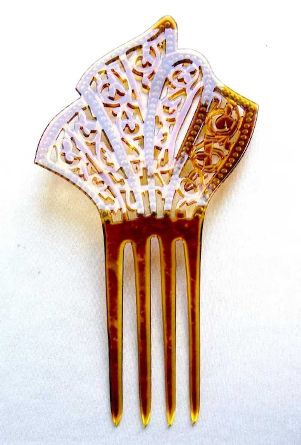 Art Deco hair comb amber rhinestones hair accesso… - image 3