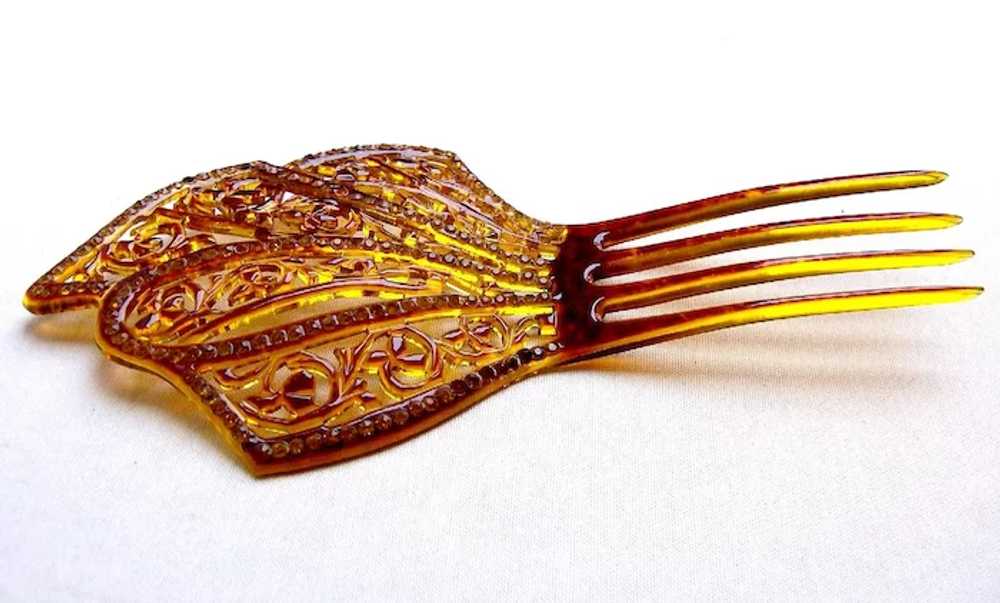 Art Deco hair comb amber rhinestones hair accesso… - image 4