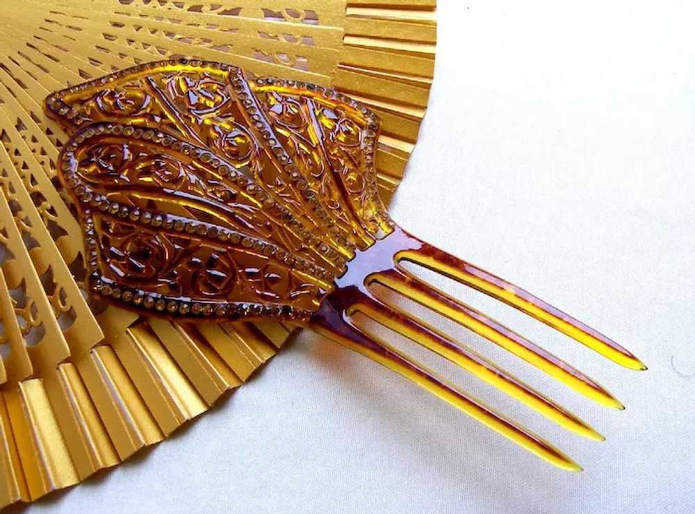 Art Deco hair comb amber rhinestones hair accesso… - image 6