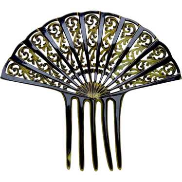 Sunray style Art Deco hair comb celluloid fan sha… - image 1